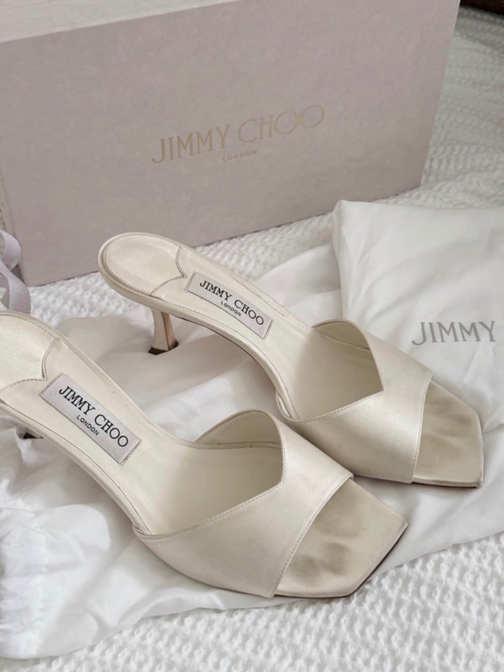 Jimmy Choo Skye 70 Ivory Satin Heels – Size 40 – Bridal/Wedding